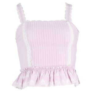 Loveshackfancy Skipper Pleated Sleeveless Bustier Top in Purple Cotton